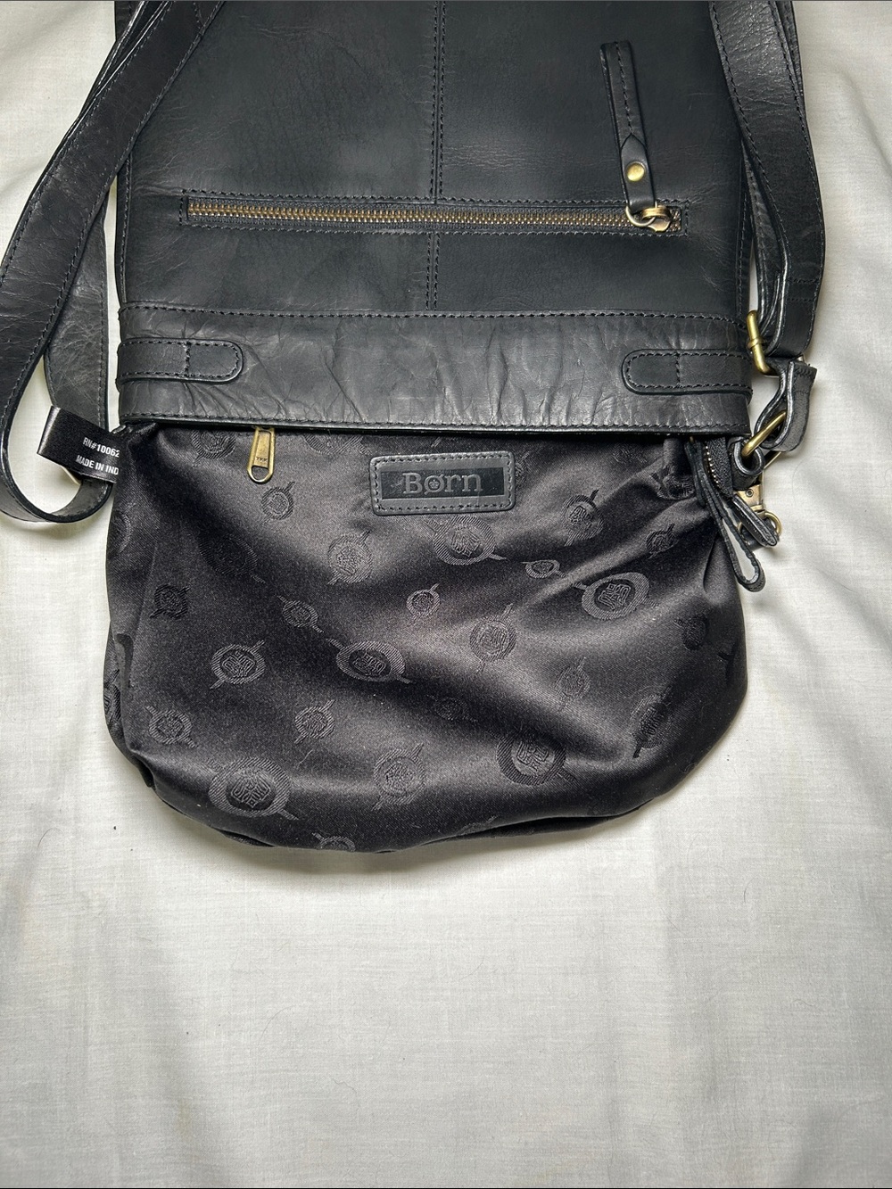 Born‎ Black Leather Crossbody Bag with Gold Accents, Approximately 10.5x9.5 - Picture 4 of 4